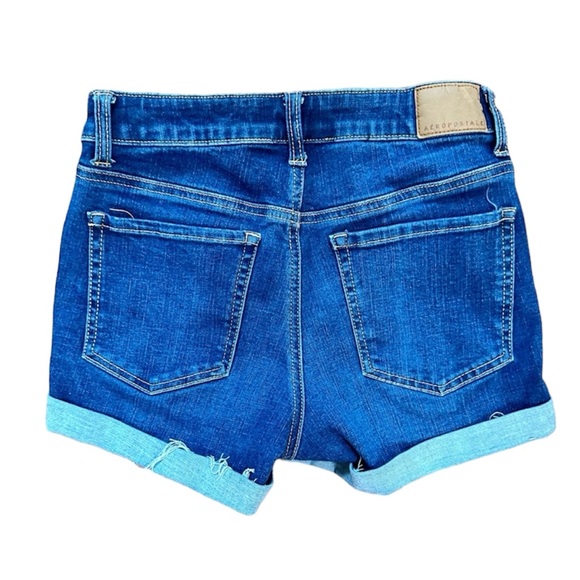 Aeropostale Flex Effects High-Rise Dark Wash Denim Midi Shorts with Rolled Cuffs - Picture 2 of 4